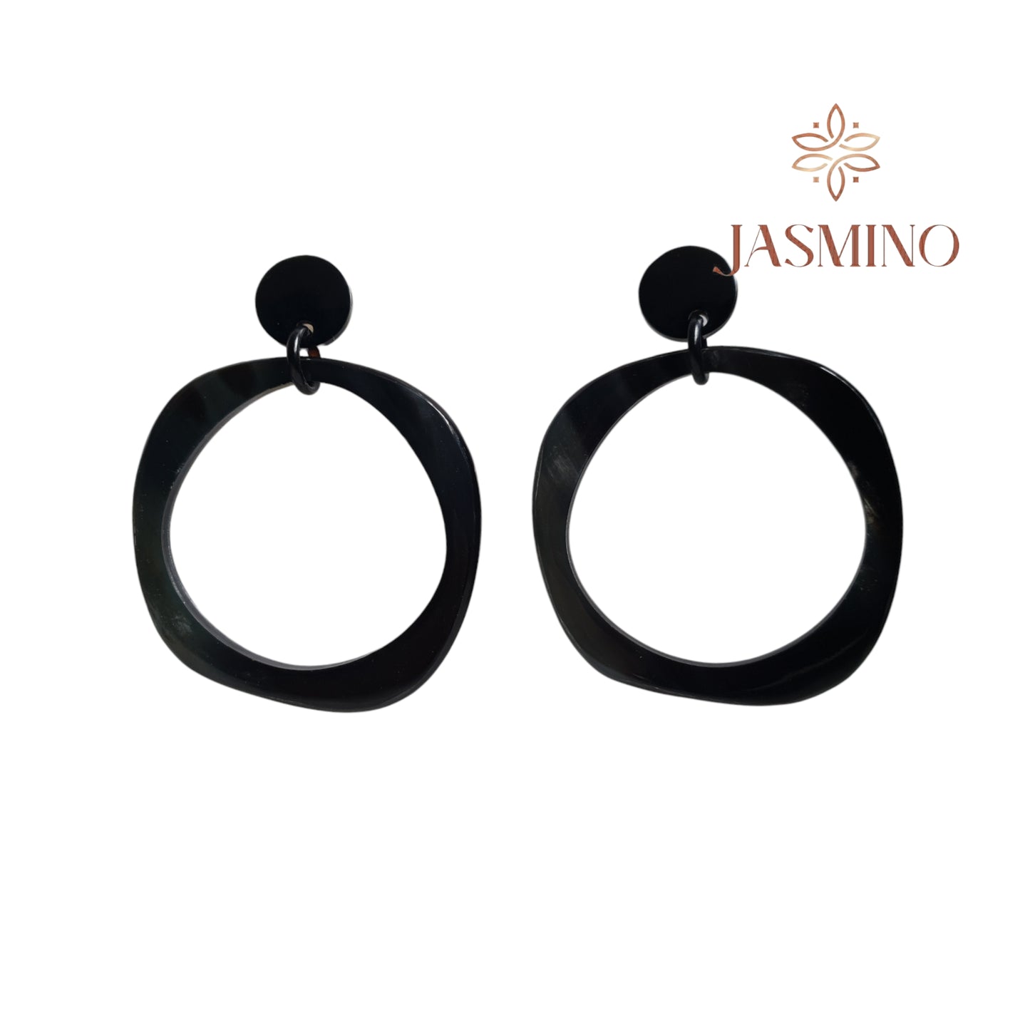Black Organic Horn Earrings, Crooked Circle Stud Earrings. Jasmino Jewelry, Unique Gift.