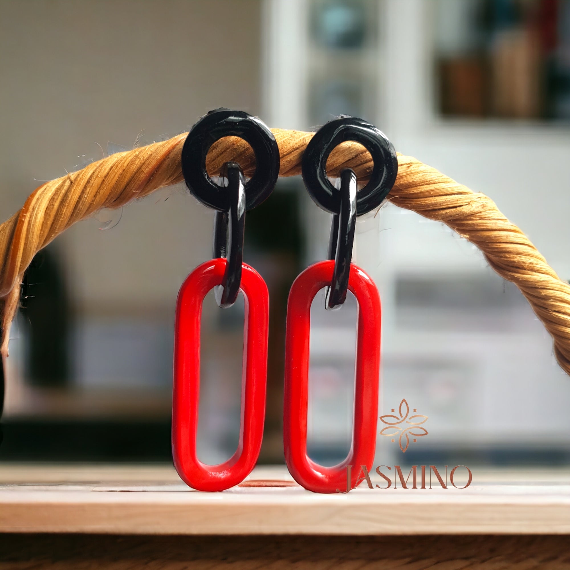 Jasmino Fancy Rectangle Link Hoops Double Earrings Made By