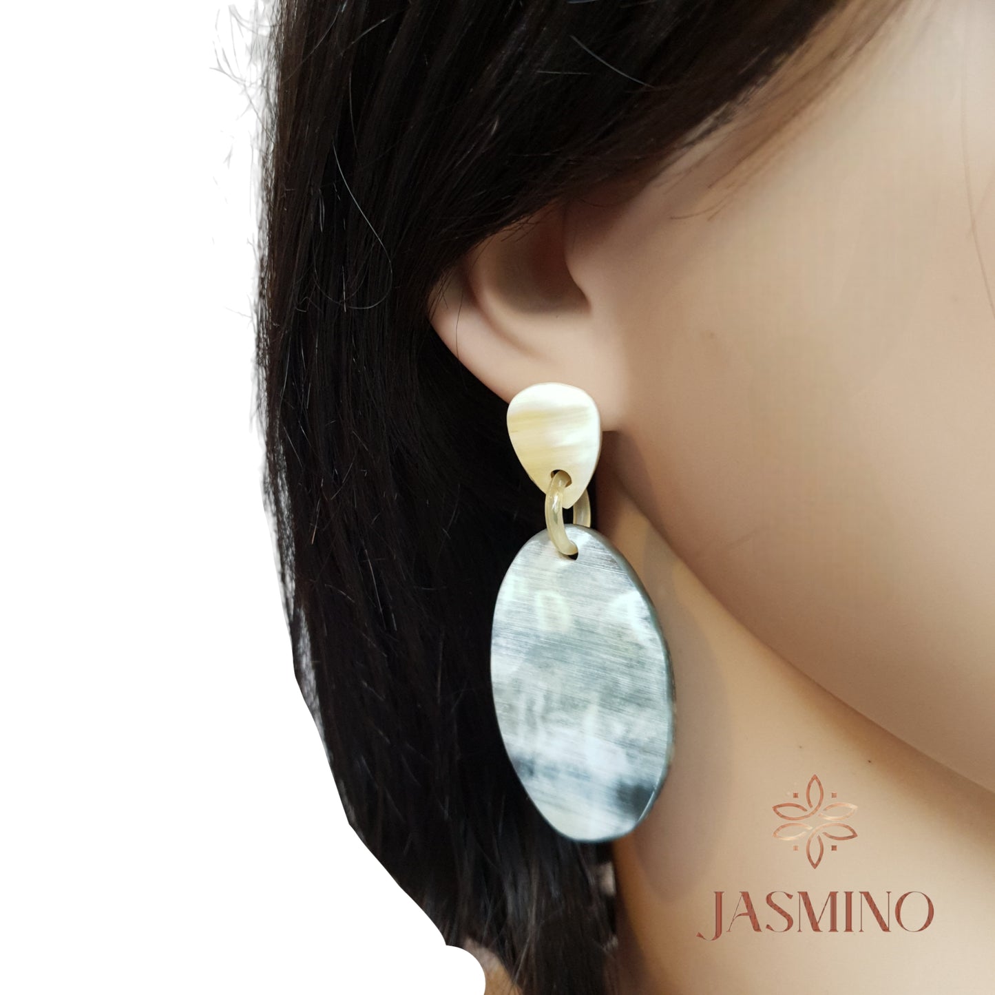 Leaf Organic Horn Earrings, Heart Stud Earrings. Jasmino Jewelry, Unique Gift.