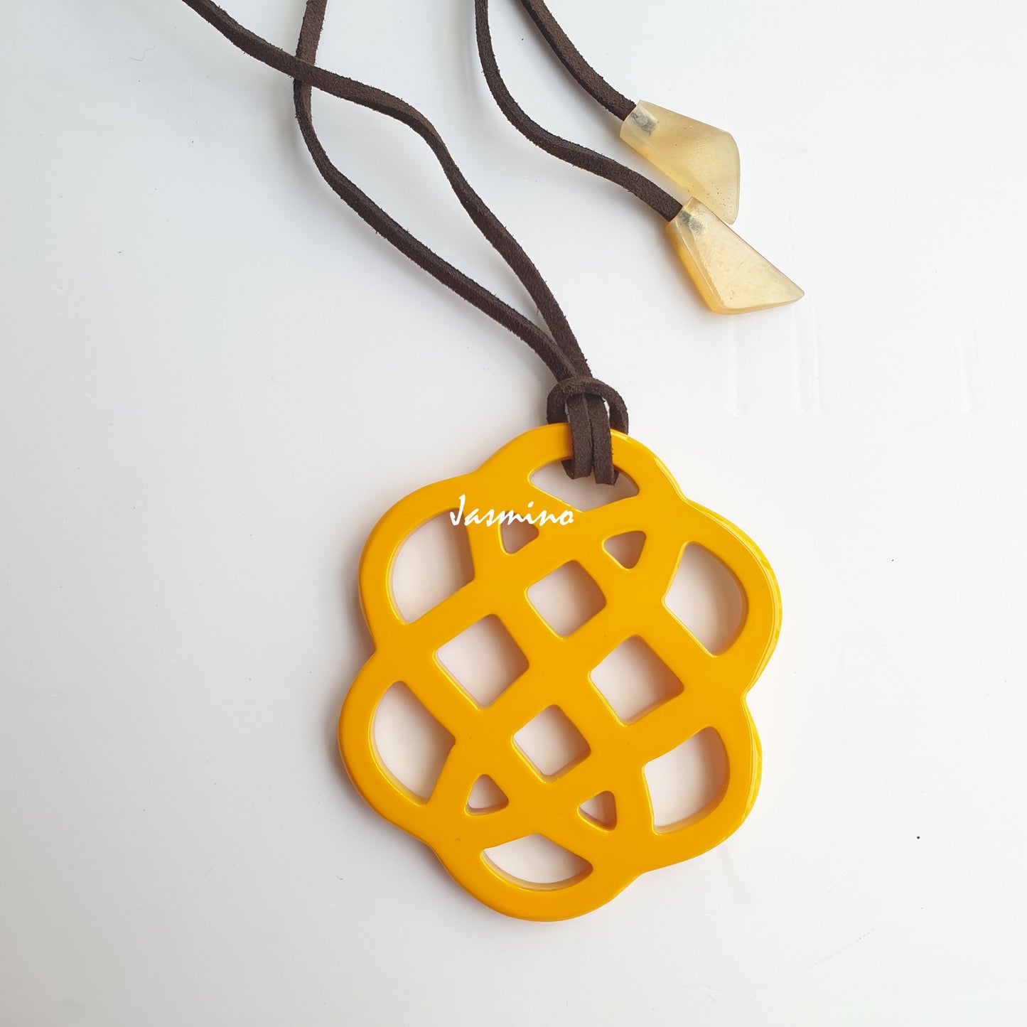 Jasmino unique handmade Vintage Asian lantern pendant in natural buffalo horn and yellow for girls