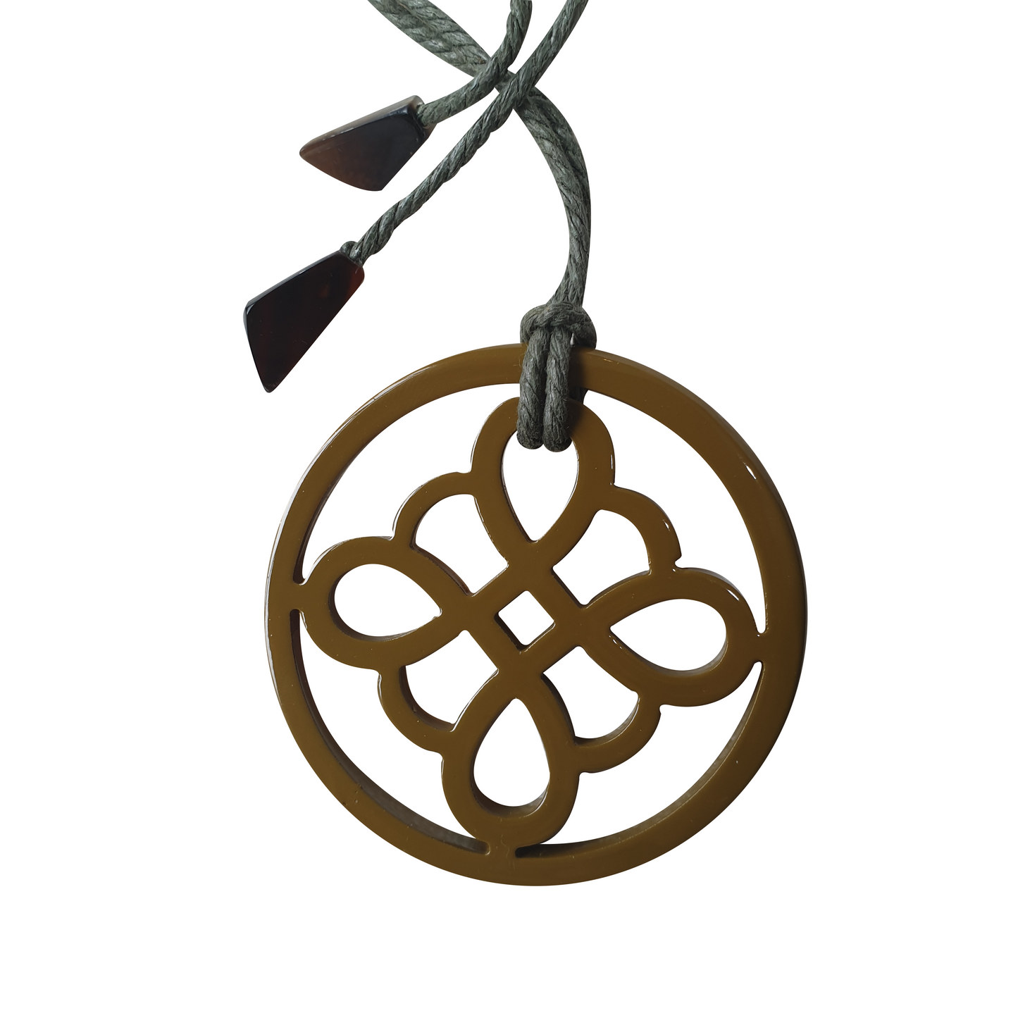 handmade floral taupe pendant necklace in natural buffalo horn for Spring 2023 jewelry collection