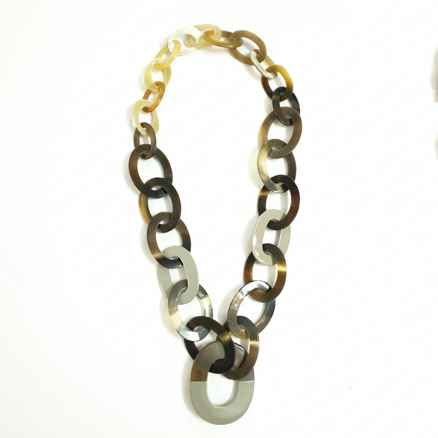 unique handmade Bohemian Vintage large chain link necklace accessory features brown and grey in natural buffalo horn for women's gifts