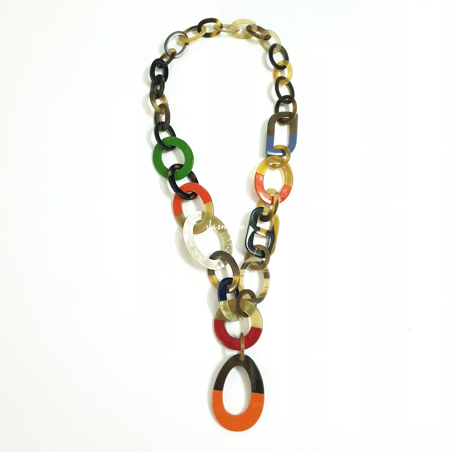 unique handmade Bohemian chain link necklace features different cultures in natural buffalo horn for women's gifts