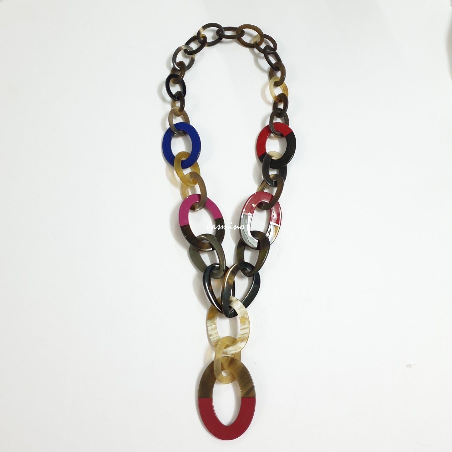 Jasmino unique handmade Bohemian chain link necklace in natural buffalo horn for women on Christmas