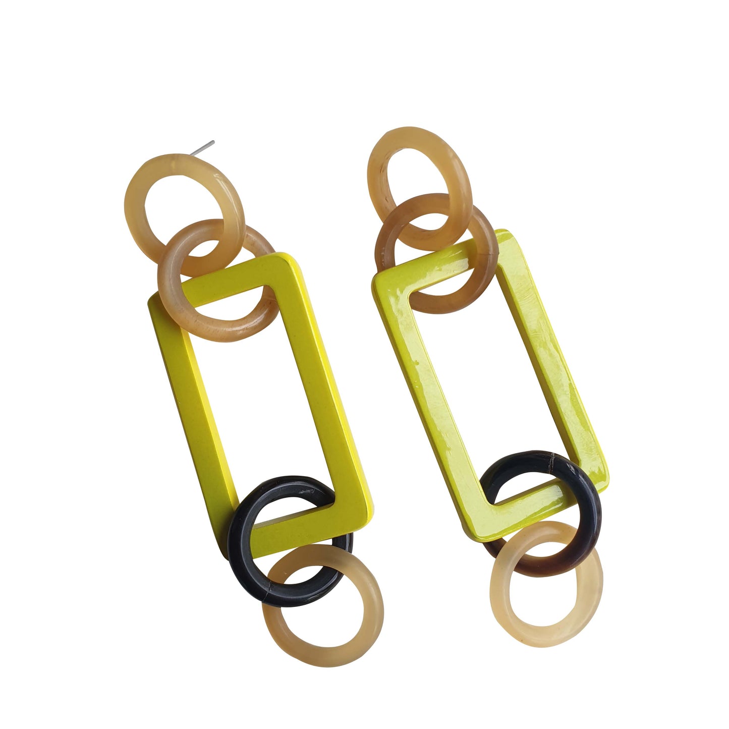 horn rectangular chain link drop earrings