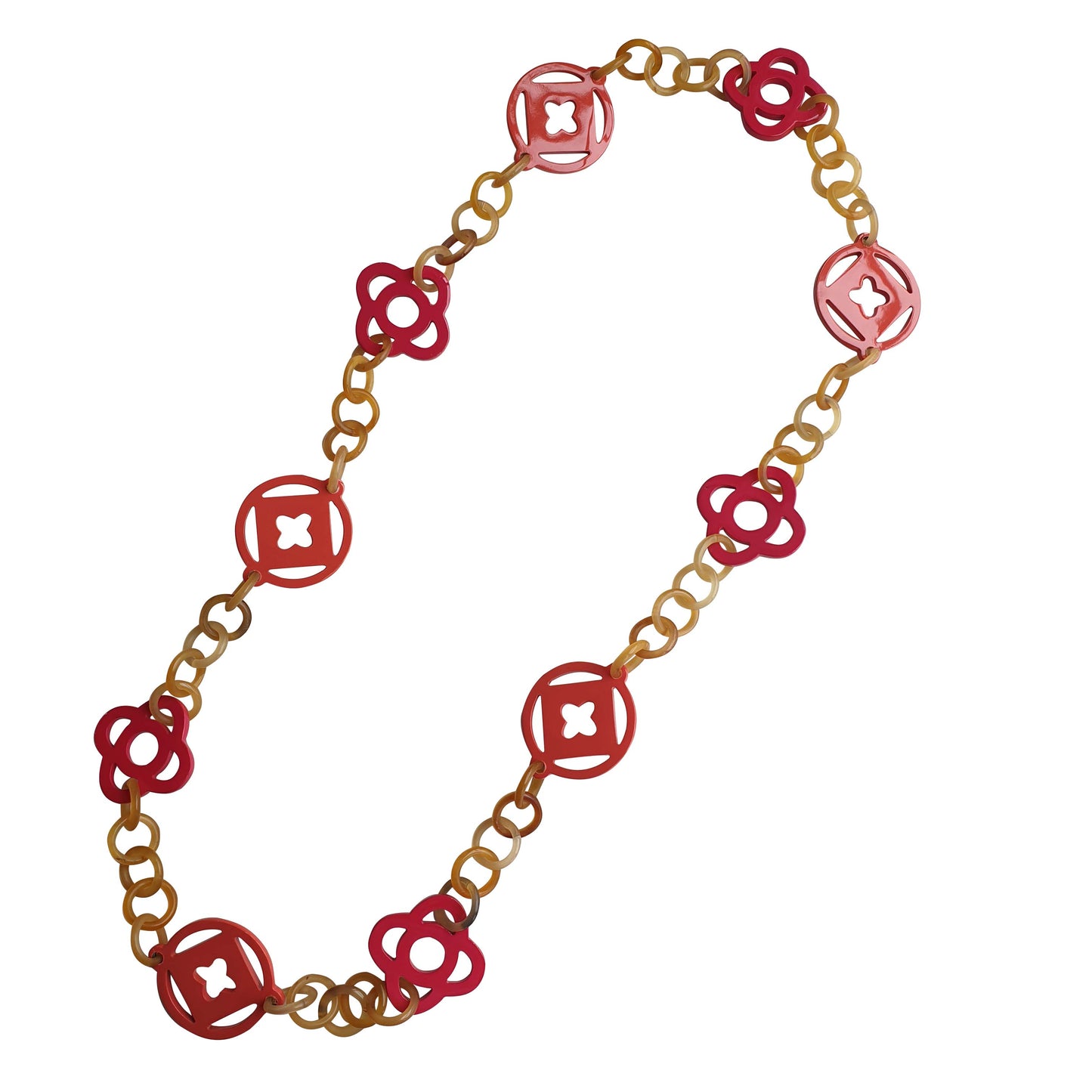 unique trendy chain link necklace features pink in natural buffalo horn