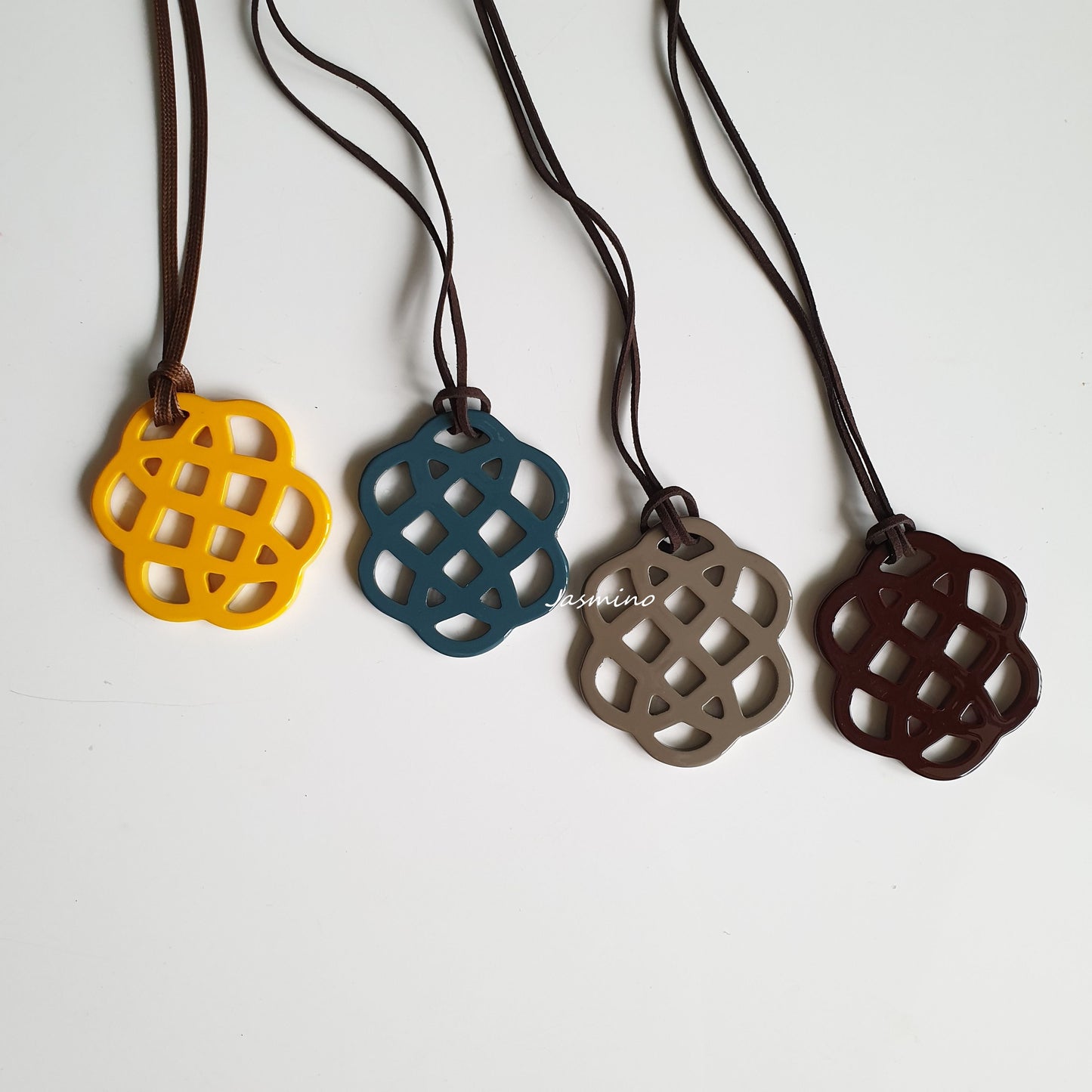 Four Jasmino unique handmade Vintage Asian lantern pendants in natural buffalo horn for girls