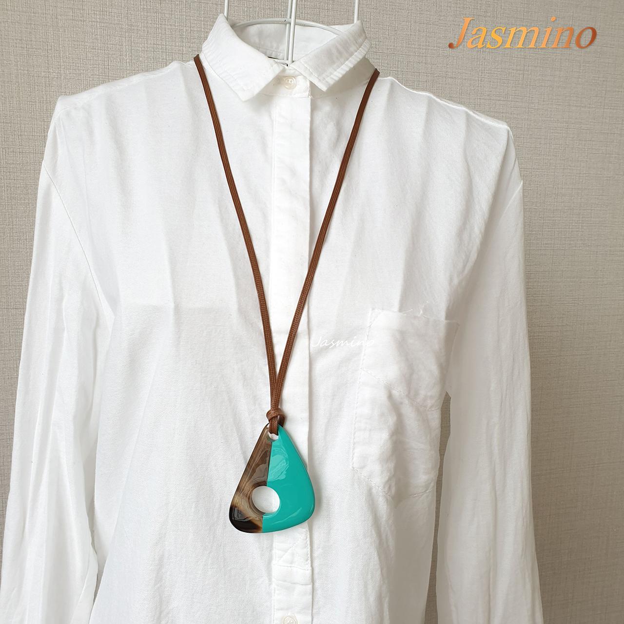 pendant is designed with half natural horn and half turquoise lacquer, unique gift for her