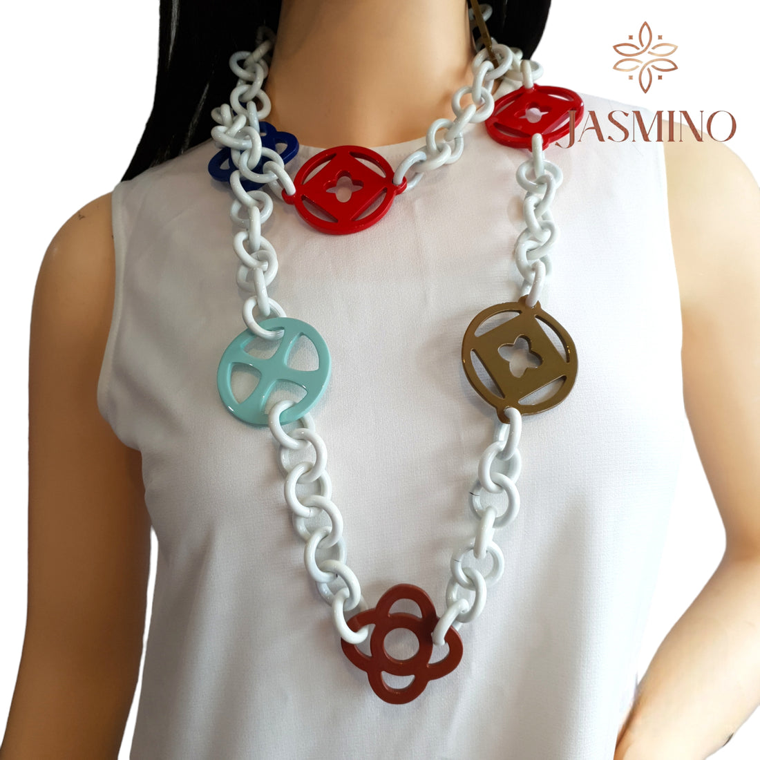 Winter Spring Color Handmade Gift Jewelry Chain Link Full Lacquered Horn Necklace J18470