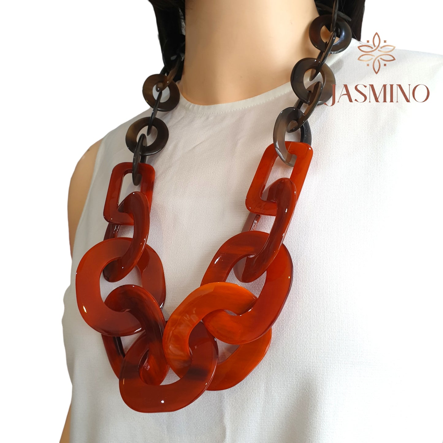 Jasmino Large Spring/Summer 2023 Oval Chain Link Necklace Made By Natural Buffalo Horn