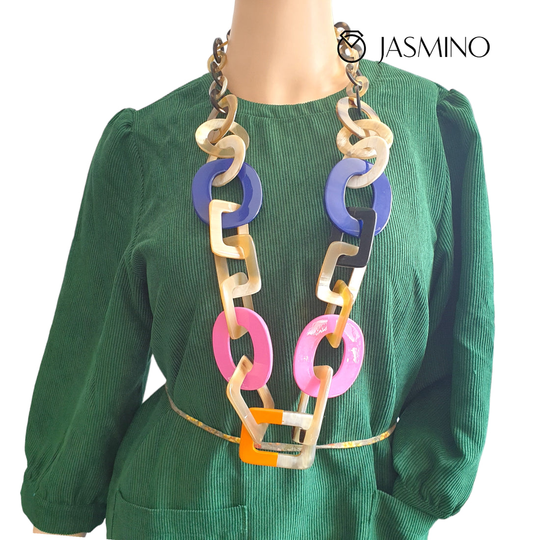 colorful lacquer horn necklace on the light background, unique gift for her