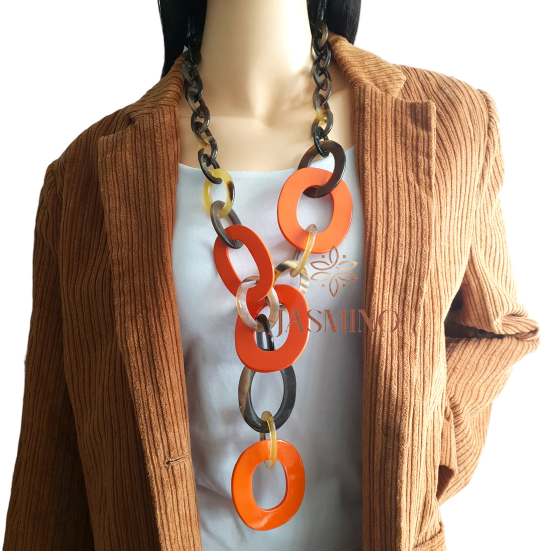 Jasmino Unique Meaningful Gift Collection For Her Orange Chain Necklace Made By Natural Buffalo Horn