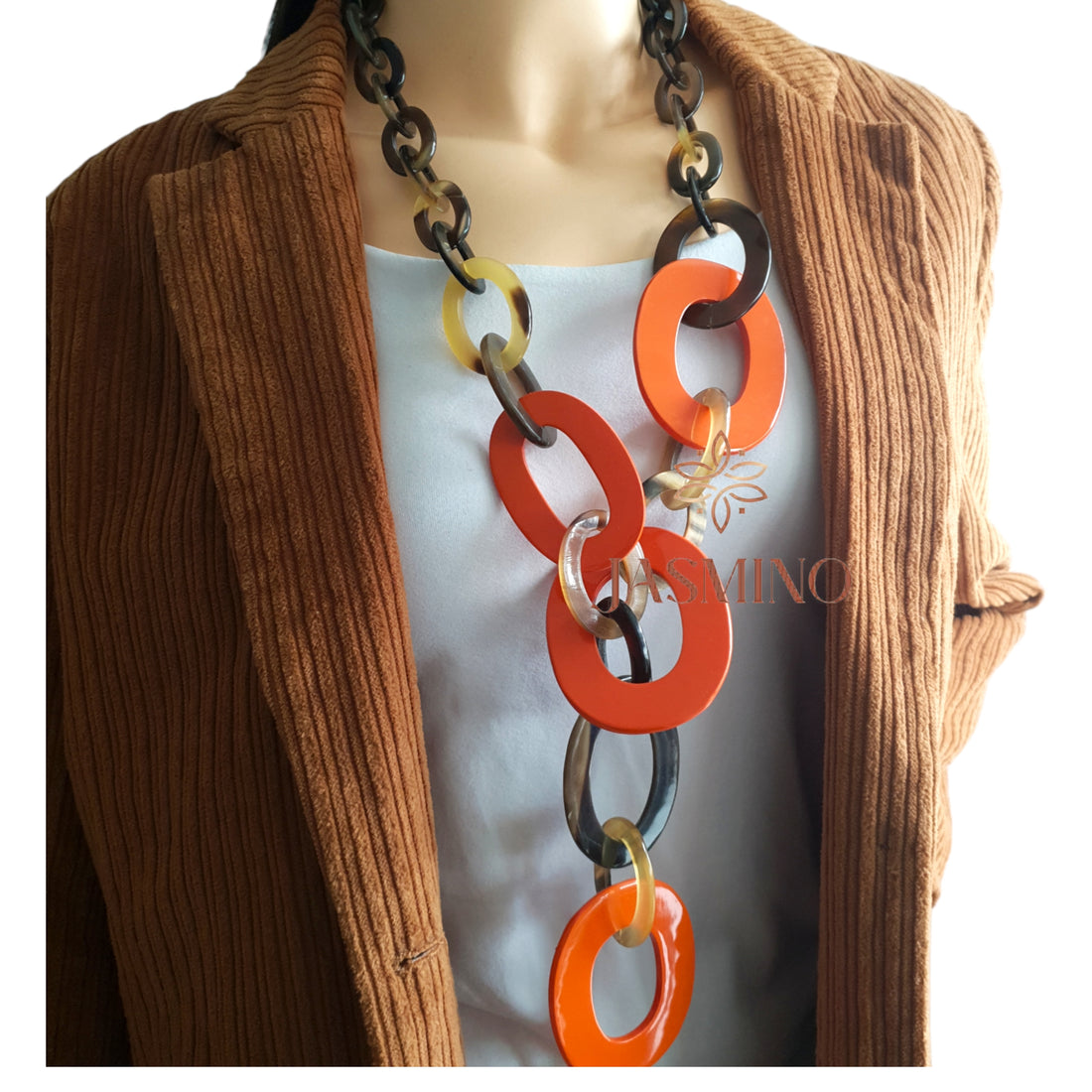 Jasmino Unique Meaningful Gift Collection For Her Orange Chain Necklace Made By Natural Buffalo Horn