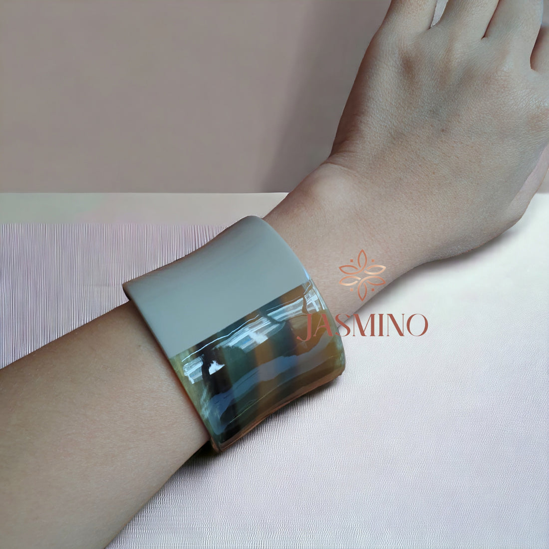 Jasmino unique handmade natural buffalo horn cuff bracelet feature ash half for women on Birthday gifts