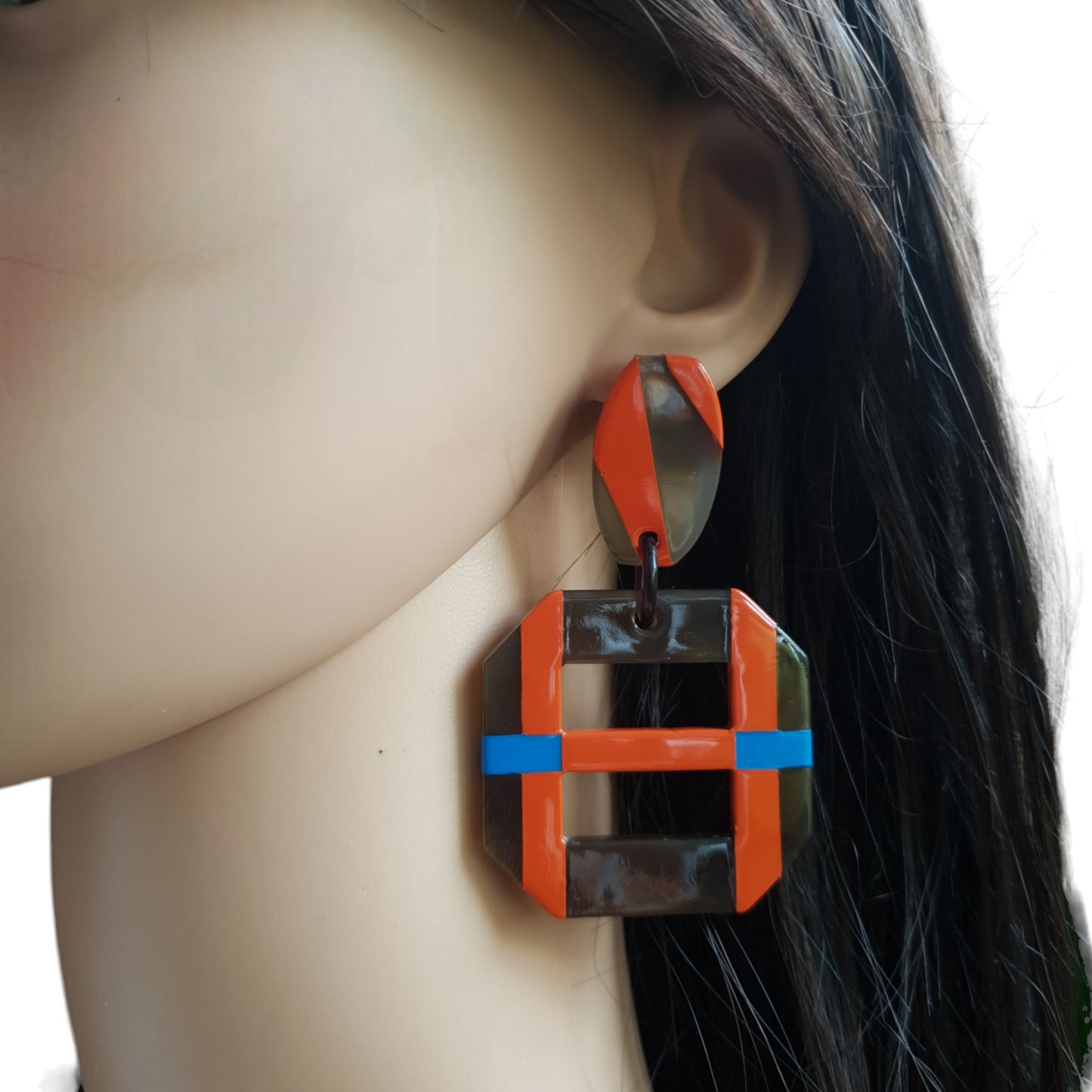 Jasmino Aboriginal Ethnic Vintage Festival Square Drop Earrings For Women Made By Natural Buffalo Horn