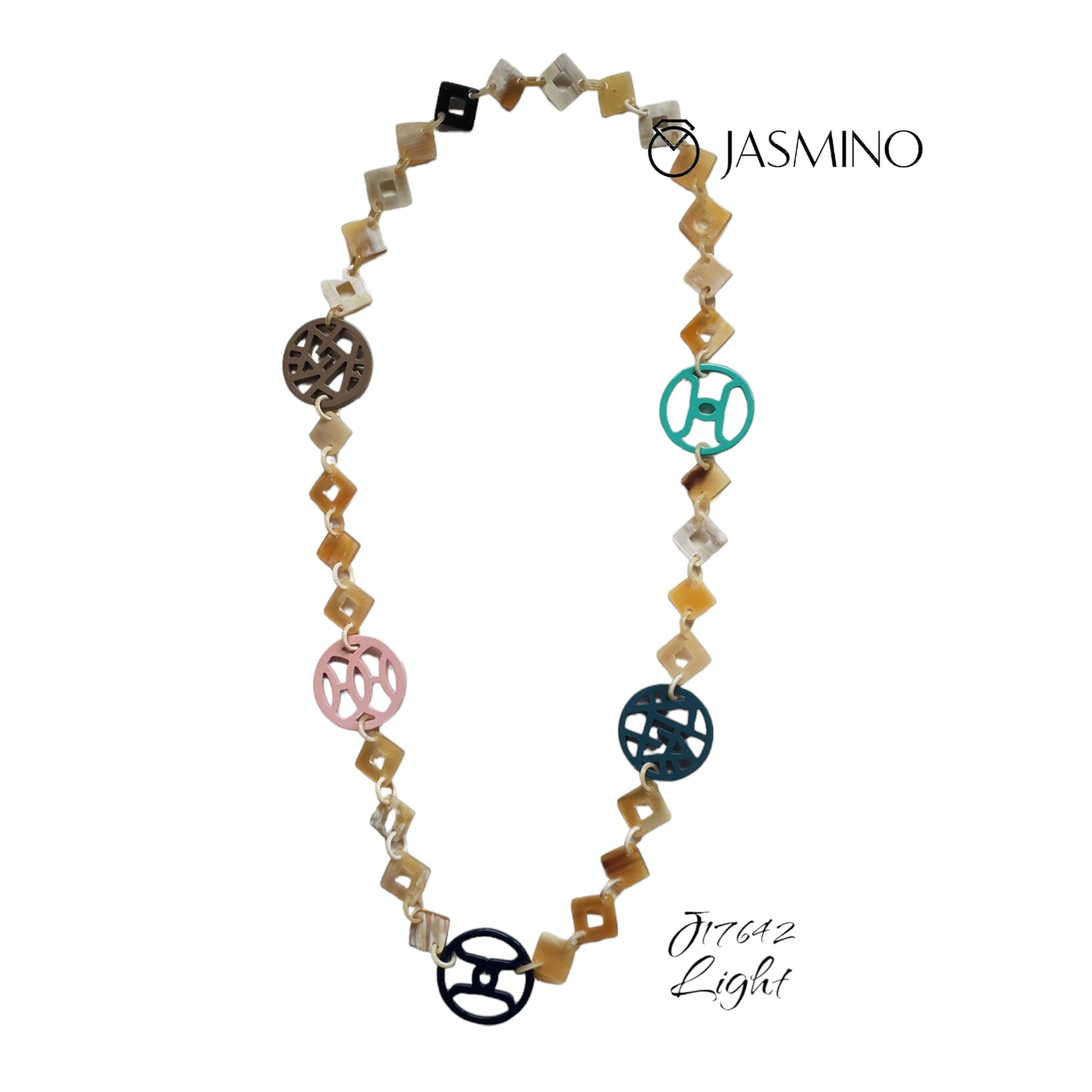 unique handmade Bohemian chain link diamond shaped chain link necklace jewelry in natural buffalo horn