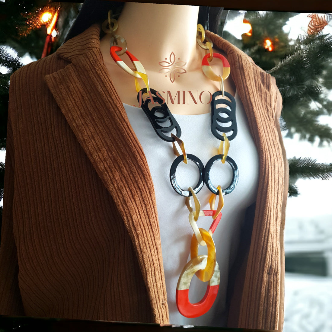 Trendy Handmade Necklace J17659, Made by Buffalo Horn and Lacquer