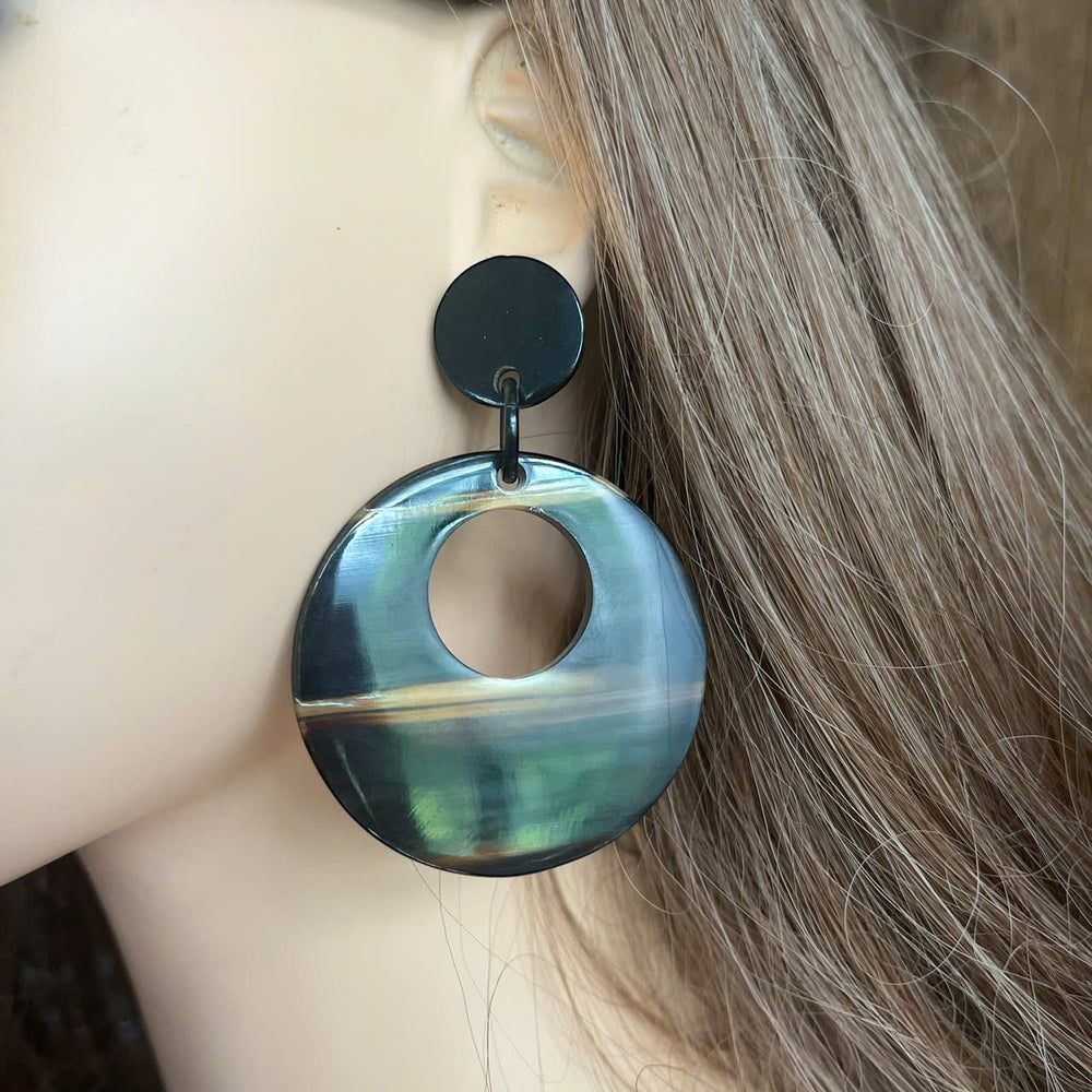 Jasmino Unique Handmade Crescent Moon Circle Drop Earrings Made By Natural Buffalo Horn