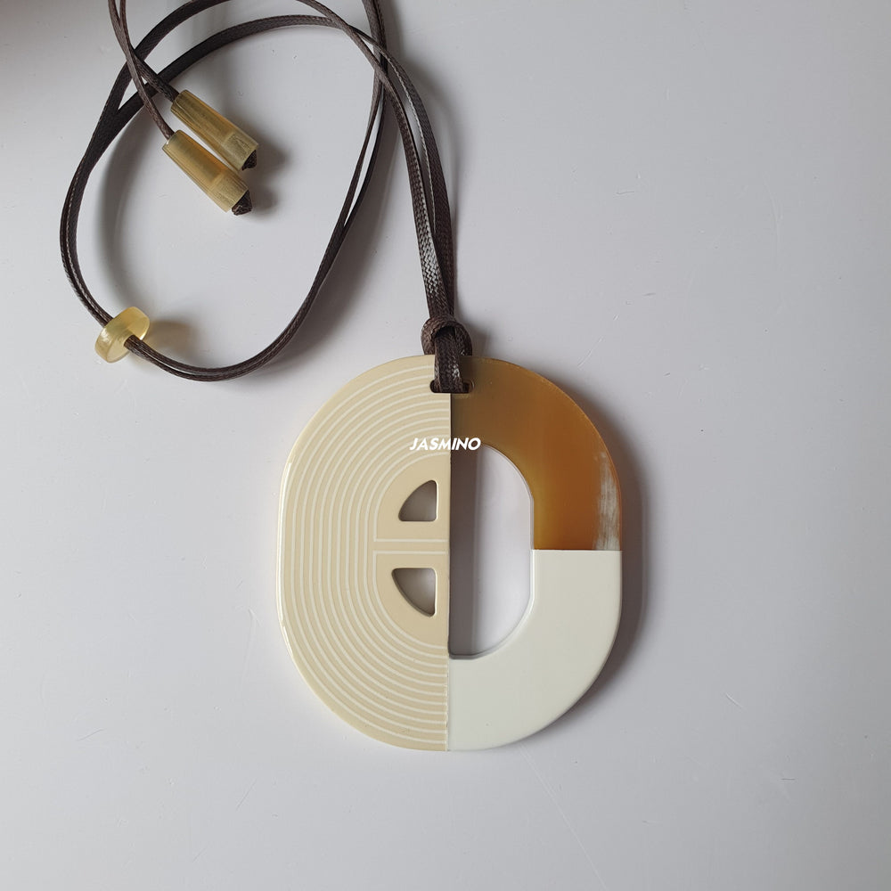 
                  
                    Jasmino Autumn Unique Two-Faced Orange Pendant Necklace Made By Natural Buffalo Horn
                  
                