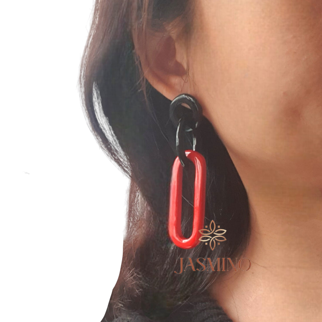 Jasmino Fancy Rectangle Link Hoops Double Earrings Made By Natural Buffalo Horn