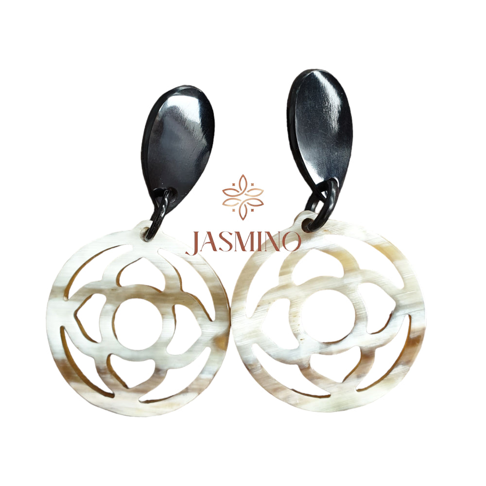 
                  
                    Jasmino Romantic Floral Bridal Circle Earrings Made By Natural Buffalo Horn Gift For Her
                  
                