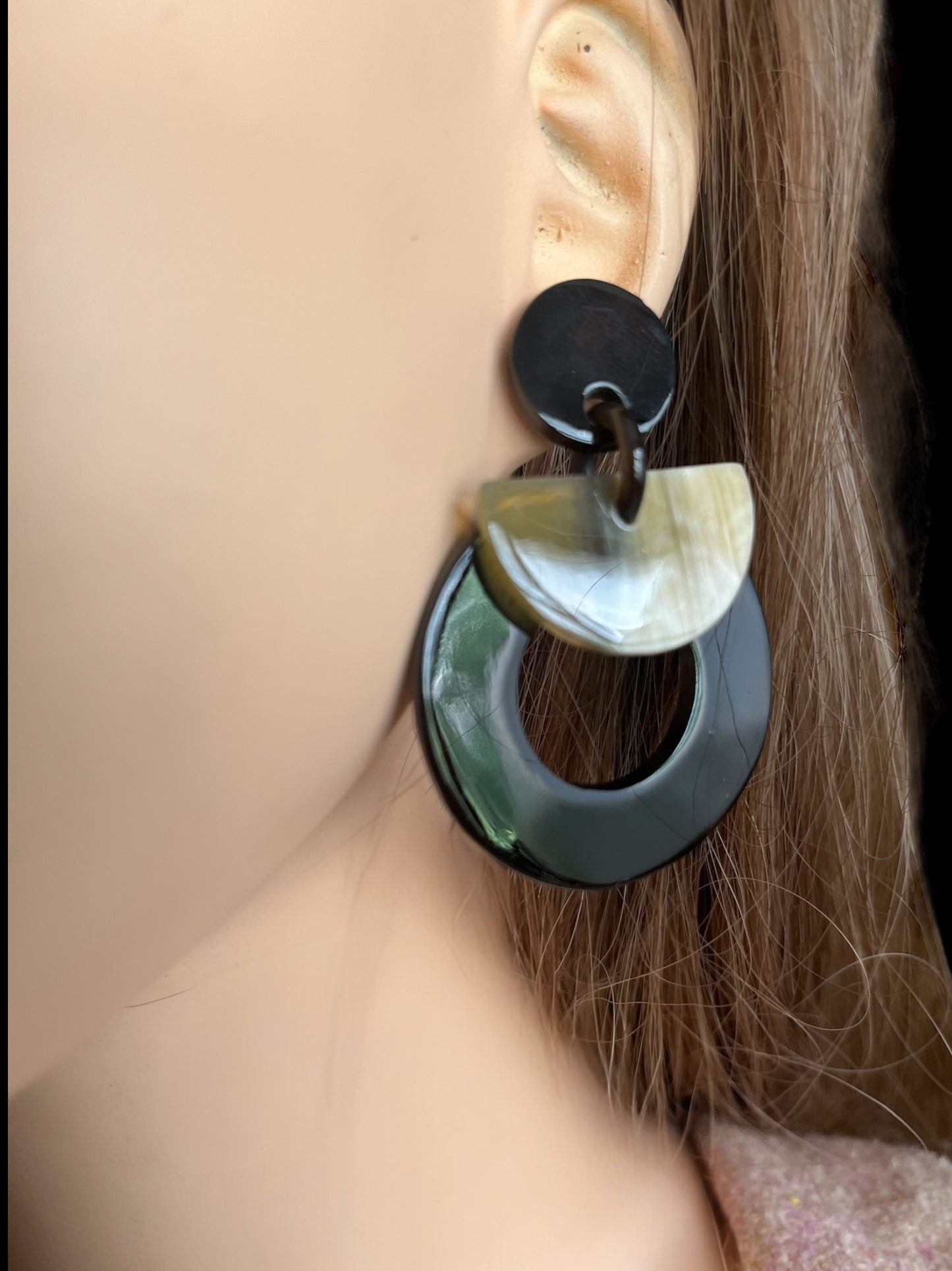 Jasmino Unique Handmade Circular Drop Earrings Made By Natural Buffalo Horn