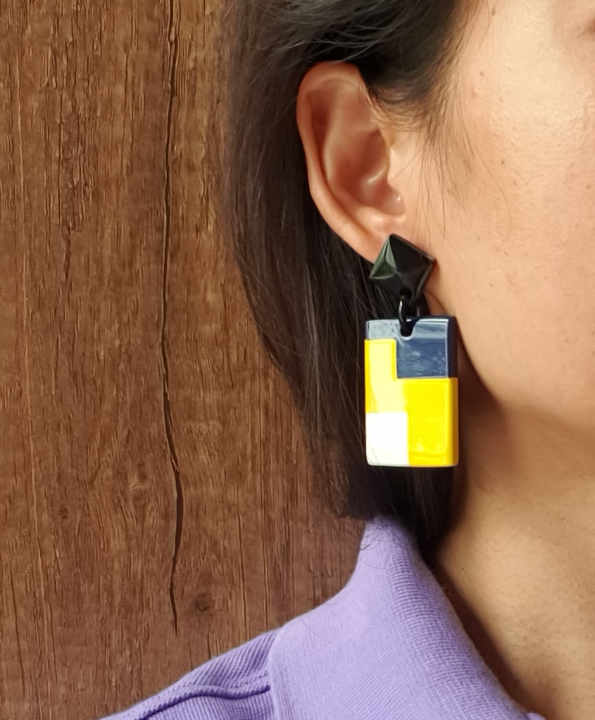 Jasmino Gold Geometric Rectangle Earrings For Male and Female in 2022 Made by Natural Buffalo Horn