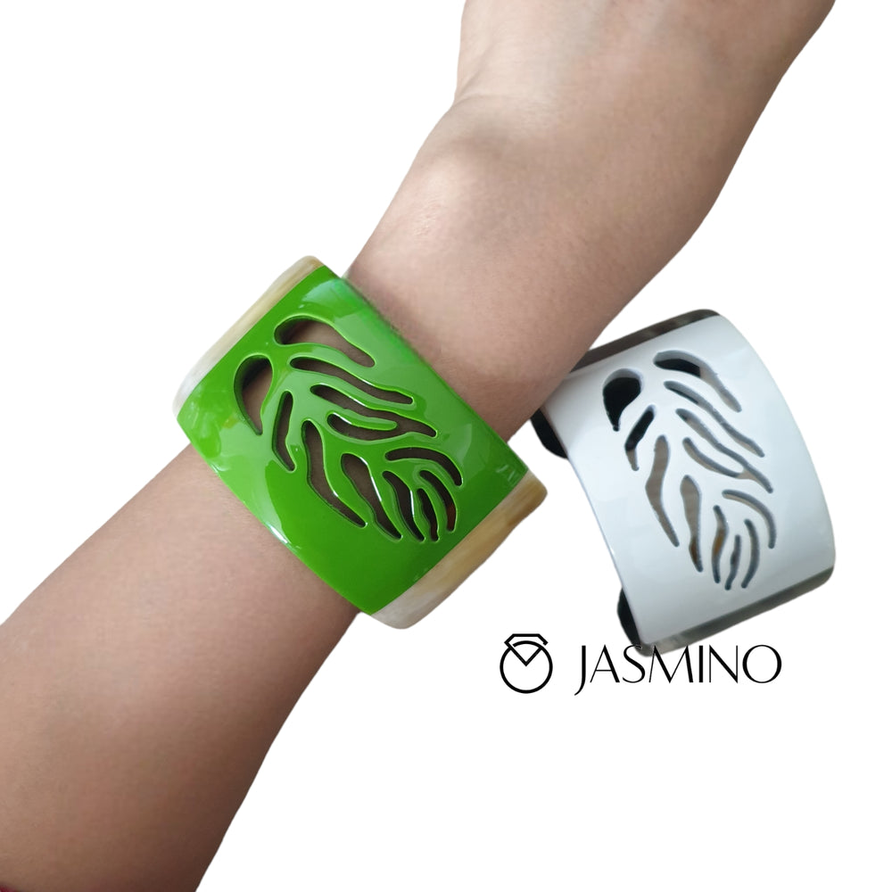 
                  
                    two leaf cuff bracelet in natural buffalo horn
                  
                
