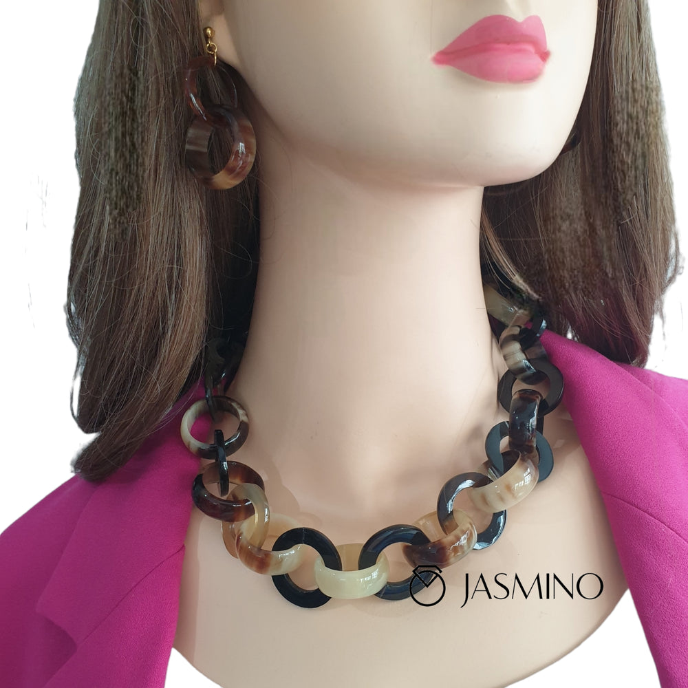 
                  
                    Upcycled Buffalo Horn Necklace, Vintage Jewelry, Unique Nice Gift. Round Choker J18462
                  
                