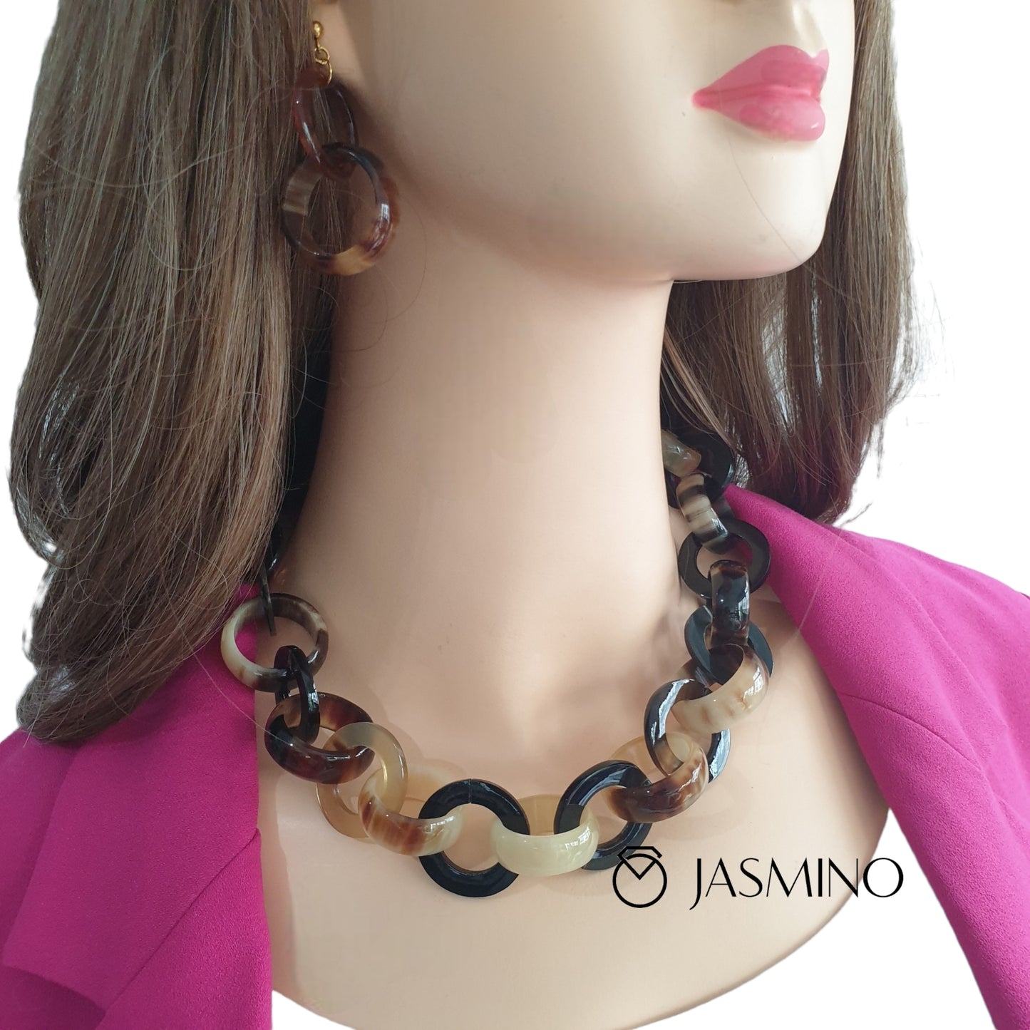 Upcycled Buffalo Horn Necklace, Vintage Jewelry, Unique Nice Gift. Round Choker J18462