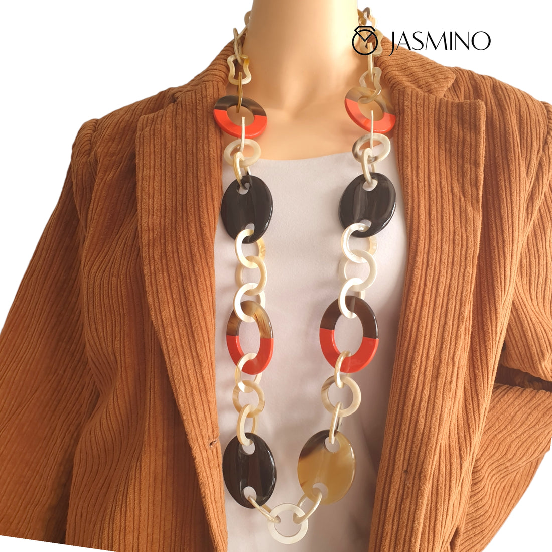 Orange Handmade Gift Jewelry Chain Link Horn Necklace J18465