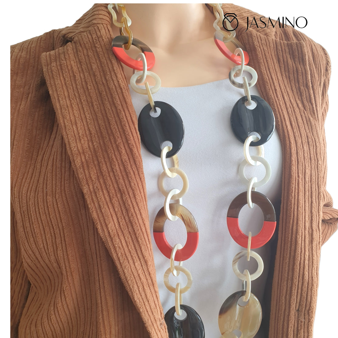 Orange Handmade Gift Jewelry Chain Link Horn Necklace J18465