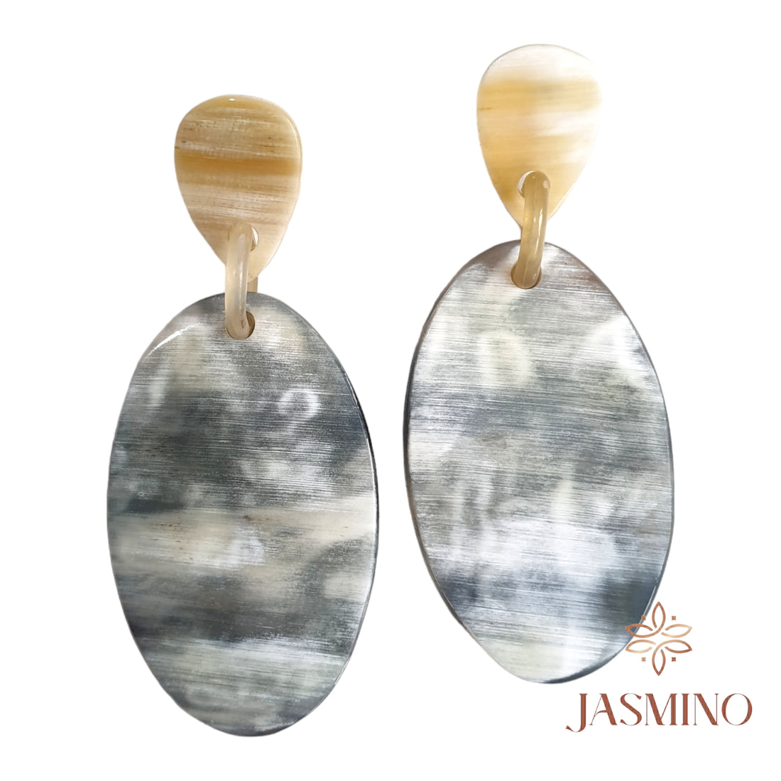 Leaf Organic Horn Earrings, Heart Stud Earrings. Jasmino Jewelry, Unique Gift.