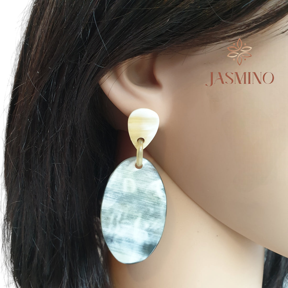 Leaf Organic Horn Earrings, Heart Stud Earrings. Jasmino Jewelry, Unique Gift.