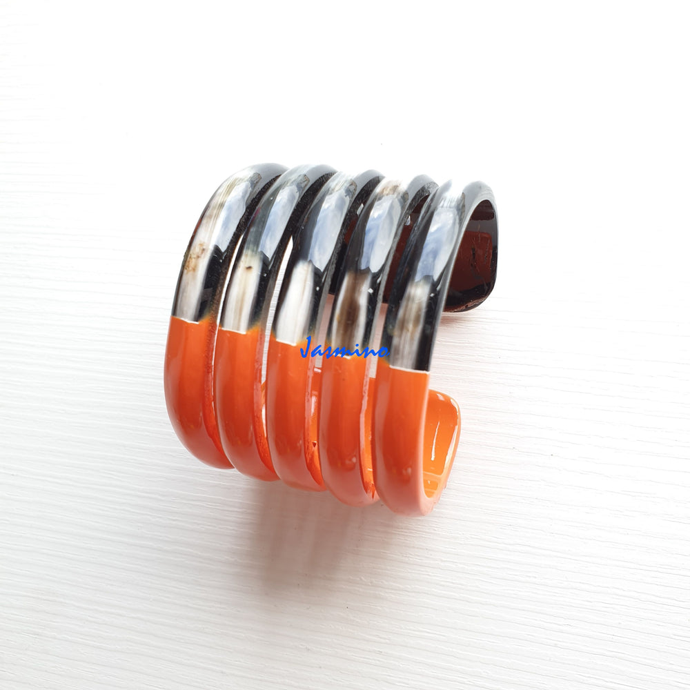 
                  
                    Jasmino unique handmade Minimalist Vintage fivefold cuff bracelet features black and orange peel in natural buffalo horn for women's gifts and best friends
                  
                