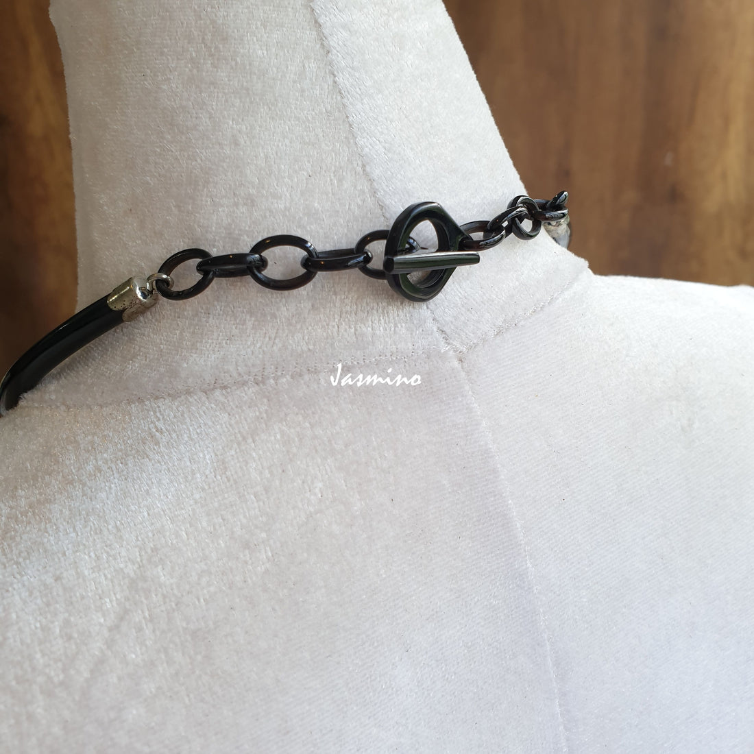 Jasmino unique handmade Christmas snowflake necklace features black in natural buffalo horn for women on holidays