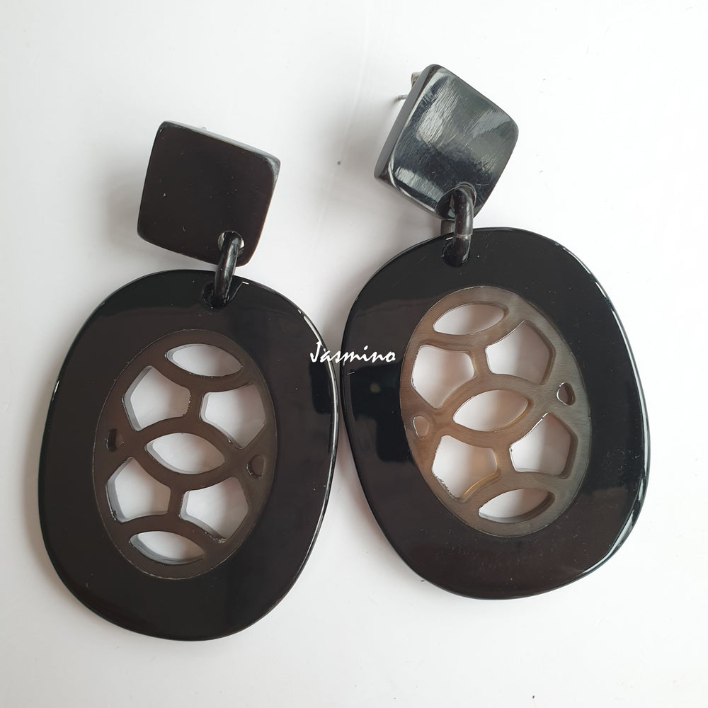 
                  
                    Jasmino Unique Aesthetic Oval Stained Glass Window Drop Earrings Made By Natural Buffalo Horn Featured Black Women Gift
                  
                