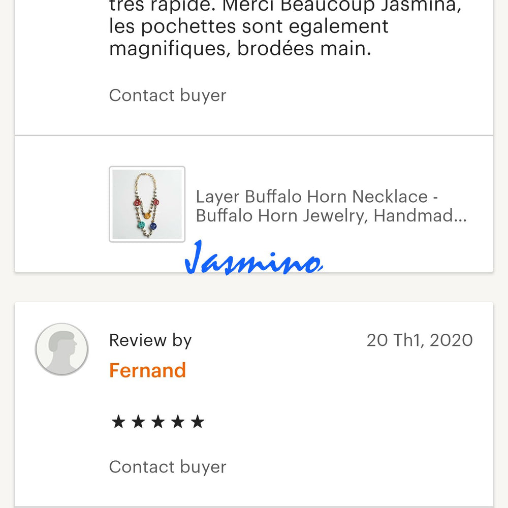 
                  
                    customers write good reviews for the horn jewelry and the best horn supplier
                  
                