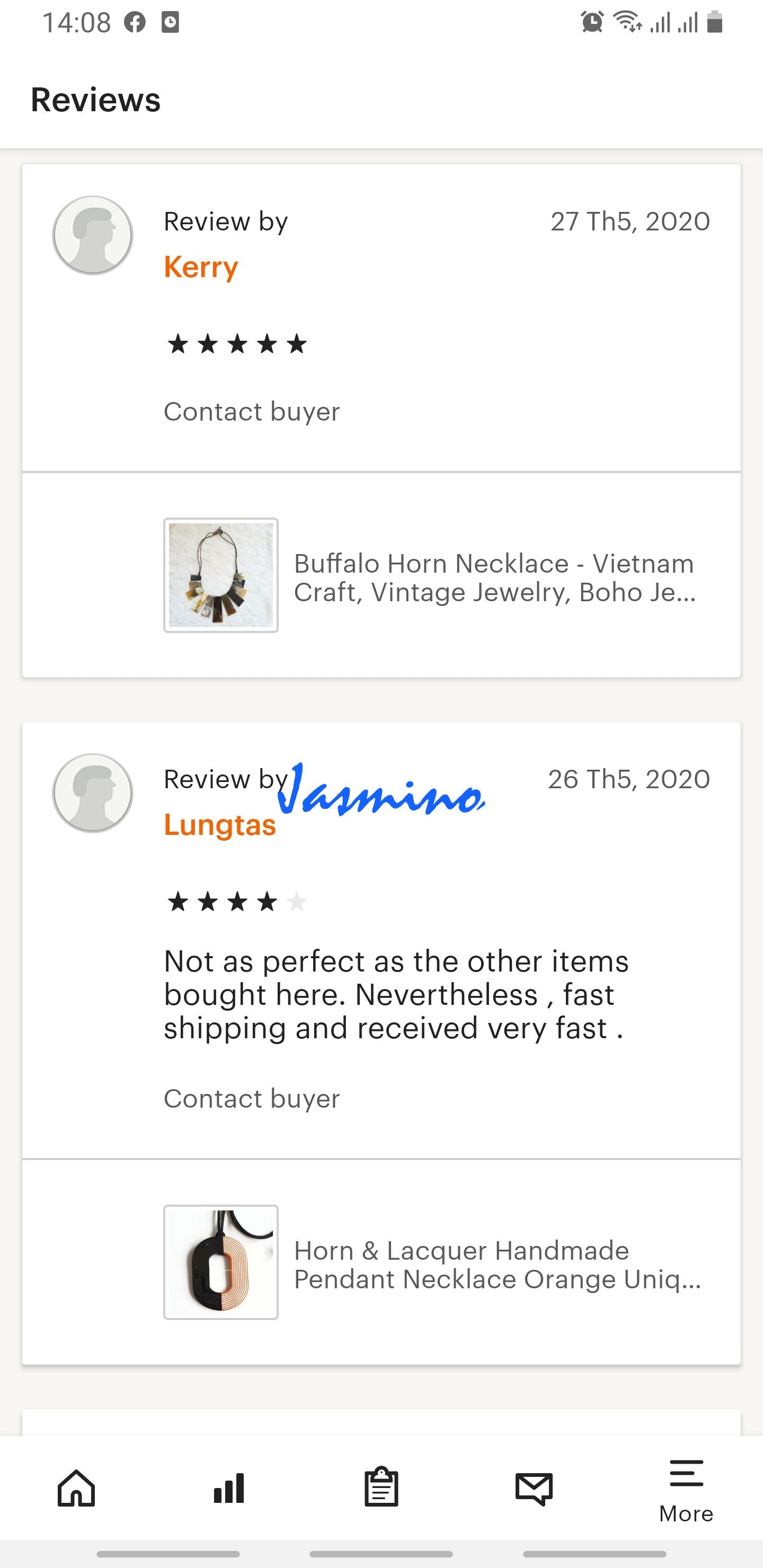 Two customers give good reviews to a handmade jewelry collection in a shop