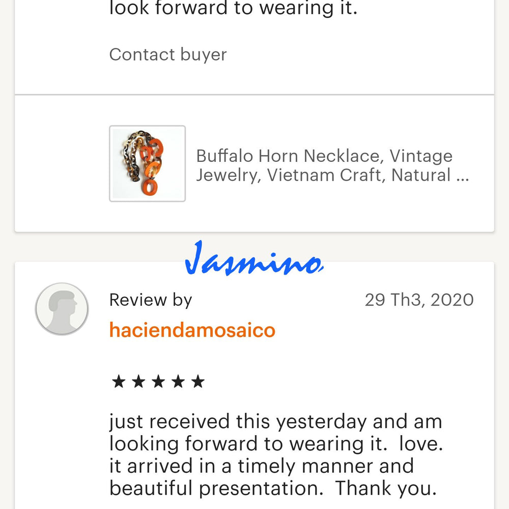 
                  
                    It shows good reviews from two customers to a necklace collection in a handmade accessory shop
                  
                
