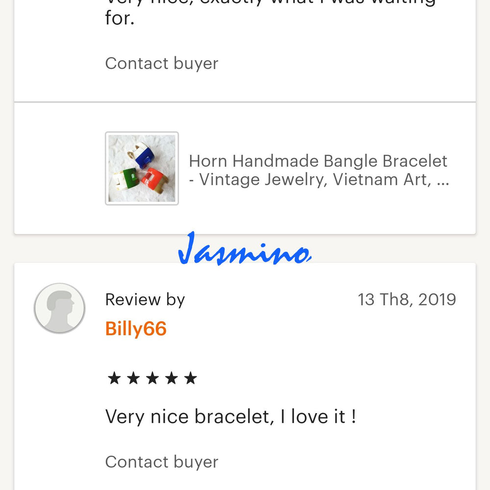 
                  
                    Good reviews from two customers to Jasmino bracelet collection in a handmade accessory shop
                  
                