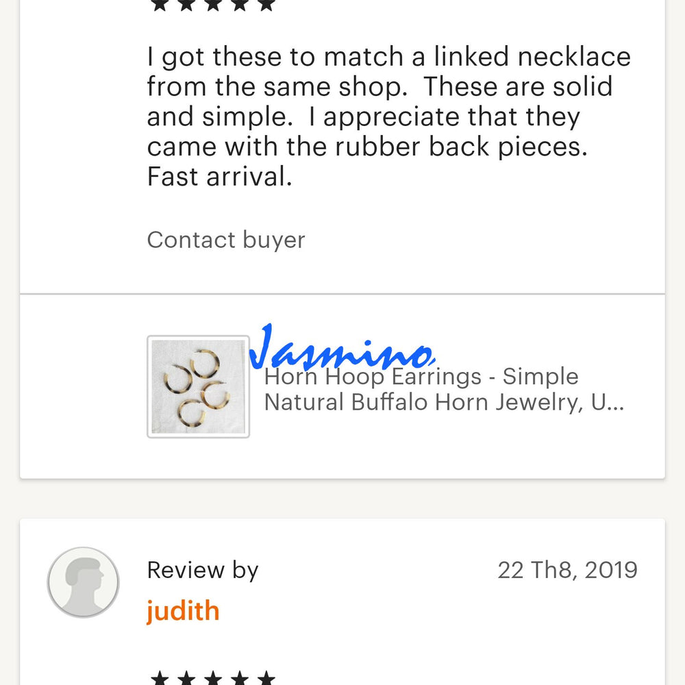 
                  
                    Two customers give positive feedback for hoop earrings in a handmade jewelry shop
                  
                