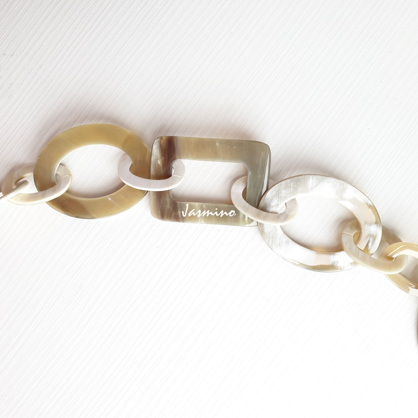 unique handmade Elegant Minimalist large chain link necklace accessory features white in natural buffalo horn