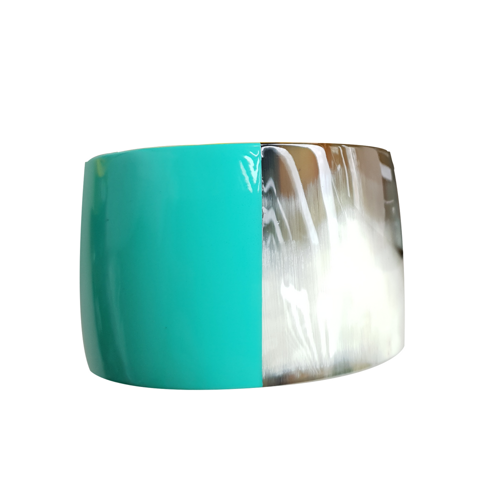 
                  
                    bracelet is designed with half natural buffalo horn and half turquoise lacquer in natural light, unique gift for her
                  
                