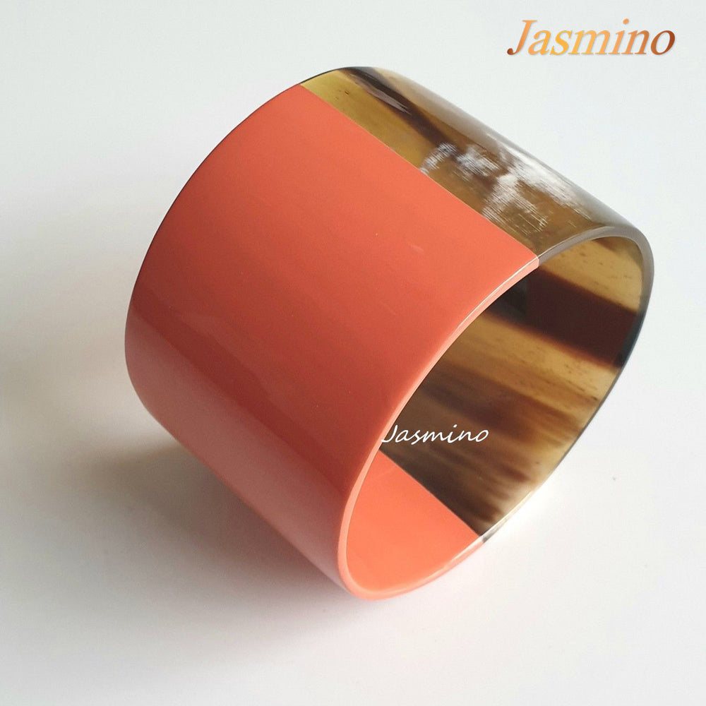 
                  
                    bracelet is designed with half natural buffalo horn and half orange peel lacquer in natural light, unique gift for her
                  
                