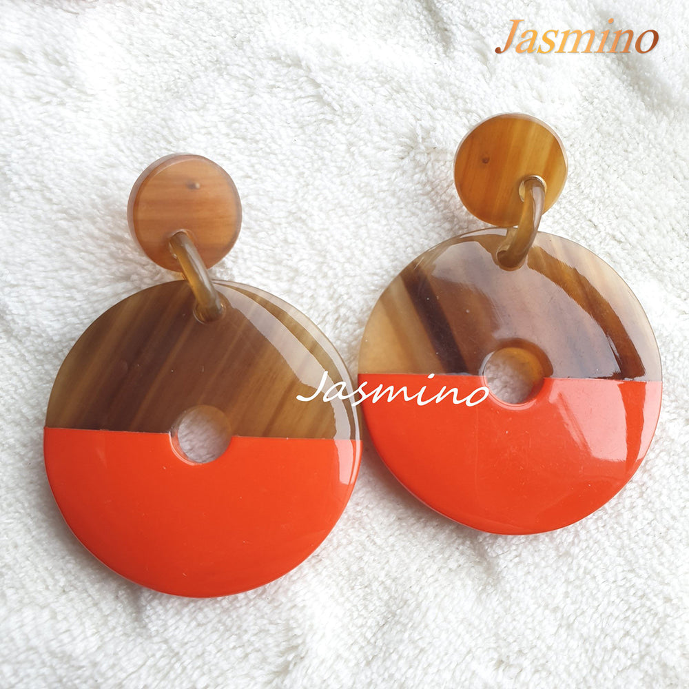 
                  
                    Jasmino Unique Handmade Vintage Coin Circle Drop Earrings Made By Natural Buffalo Horn Featured Orange
                  
                