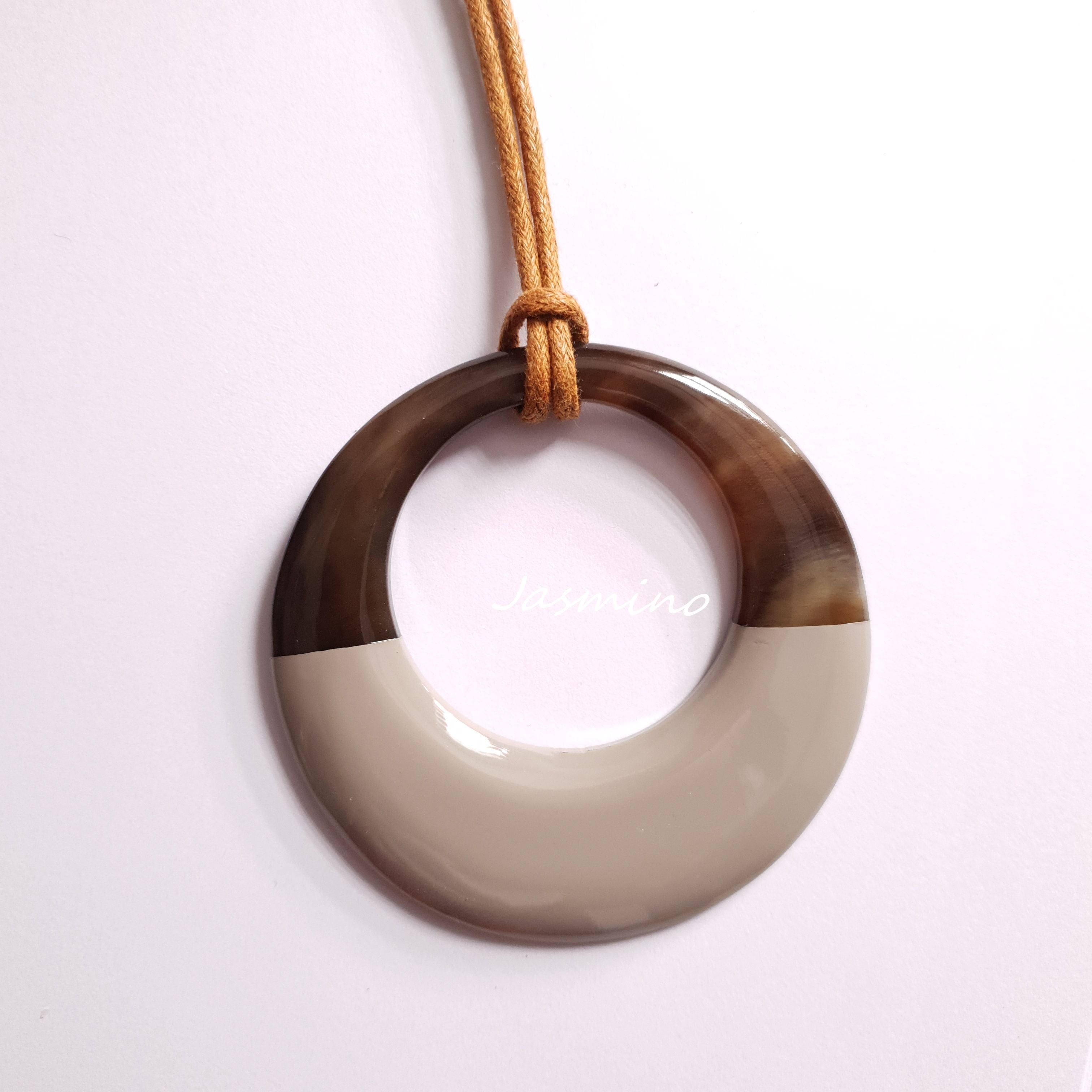circle pendant is designed with the top half of a natural buffalo horn and the bottom half is painted ash, unique gift for her