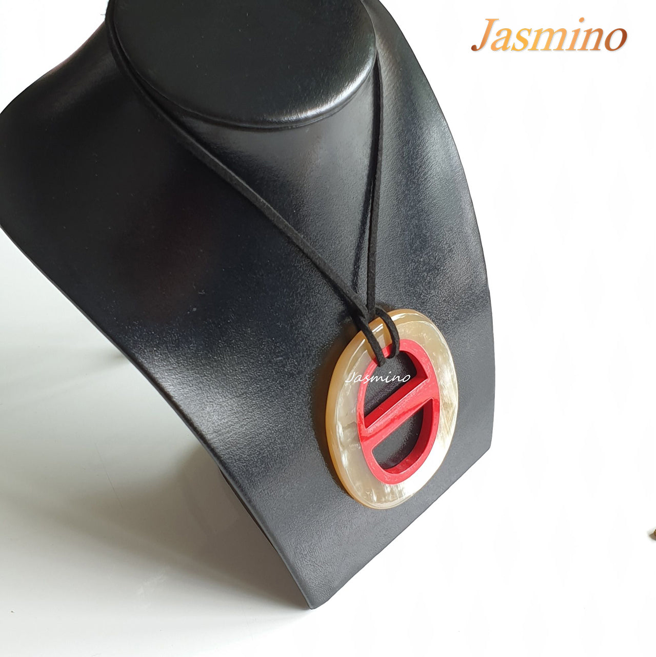 orange peel lacquer horn pendant in natural light, Unique gift for her 