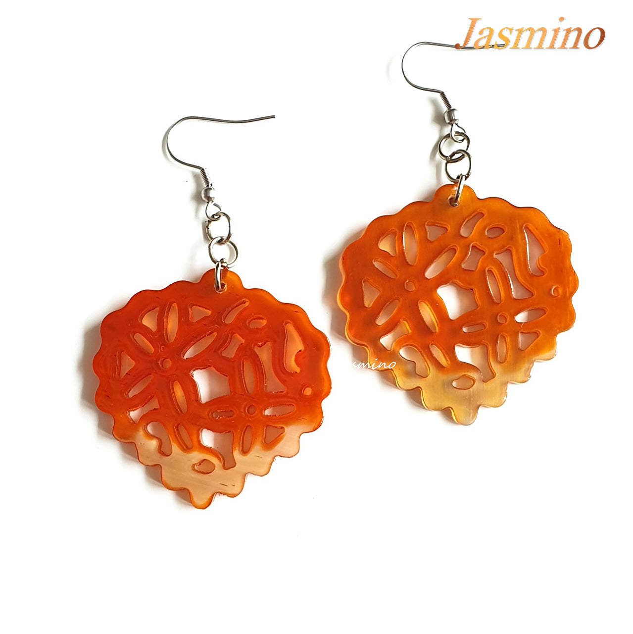 Jasmino Unique Handmade Vintage Orange Thanksgiving Dangle Earrings Made By Natural Buffalo Horn