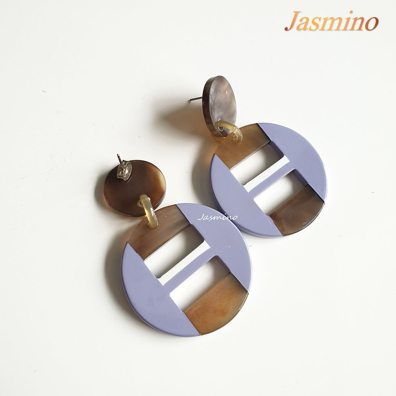 round purple lacquer horn earrings on the light background, unique gift for her